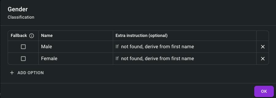 classification configuration