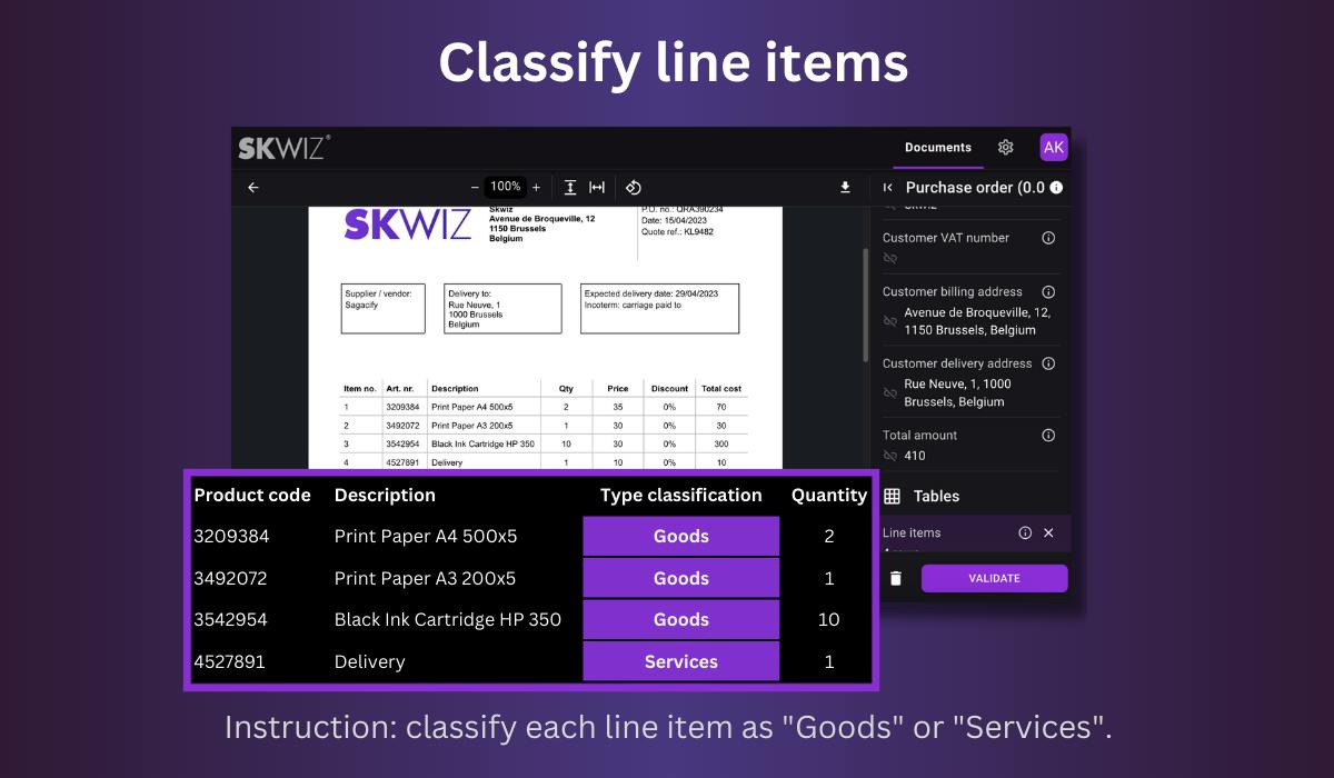 Line items classification