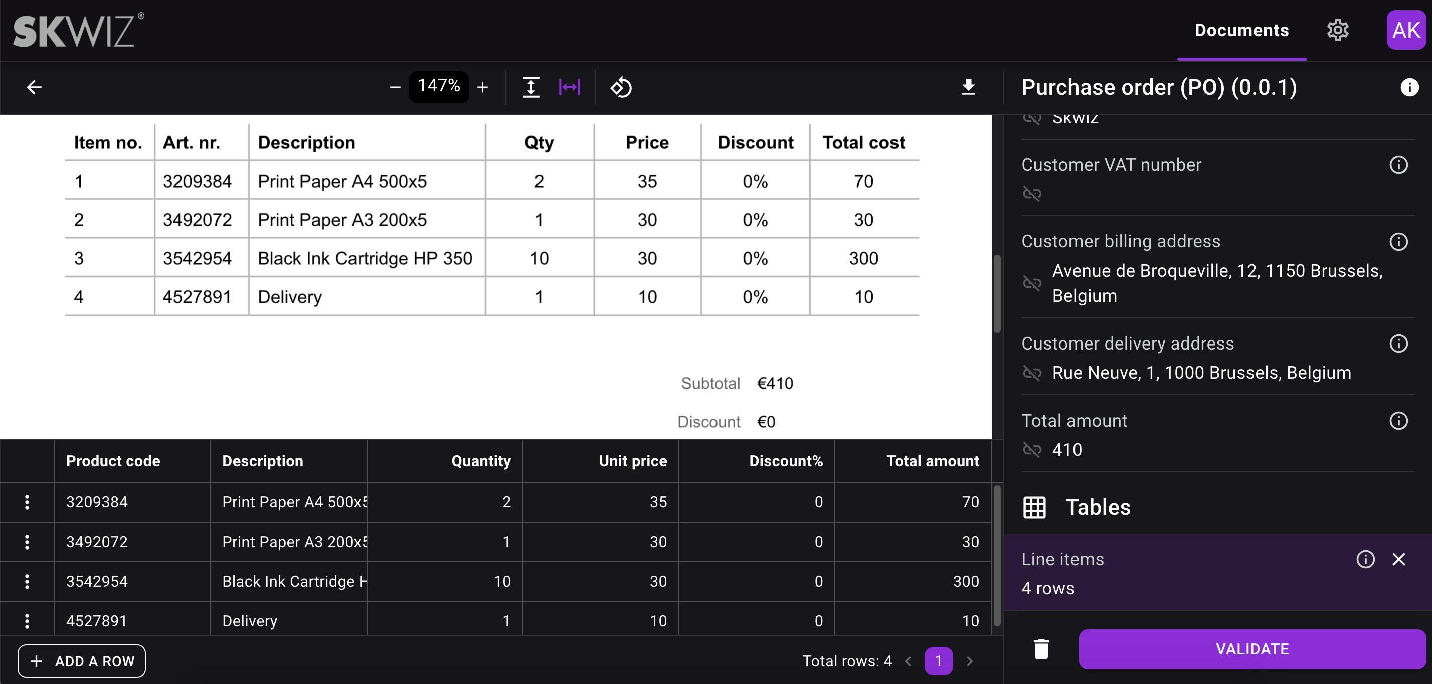 document validation table